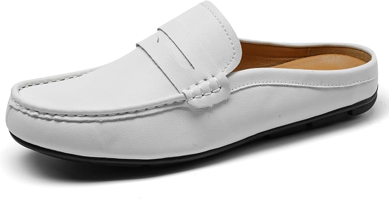 Mens Slip-On Loafers Handmade Leather Slippers Breathable Comfortable Soft Hand Stitched no-Heel Casual Shoes for Men