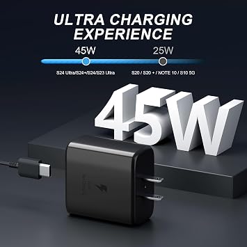 Samsung Super Fast Charger, 45W USB-C Super Fast Charging Wall Charger & 6.6ft C Cable for Samsung Galaxy S25 Ultra/S25/S25+/S24 Ultra/S24/S24+/S23 Ultra/S23/S23+/S22 Ultra/S22+/Note10/20