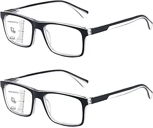 Missfive 2-Pack Multifocus Progressive Reading Glasses with Blue Light Blocking and Spring Hinge Design