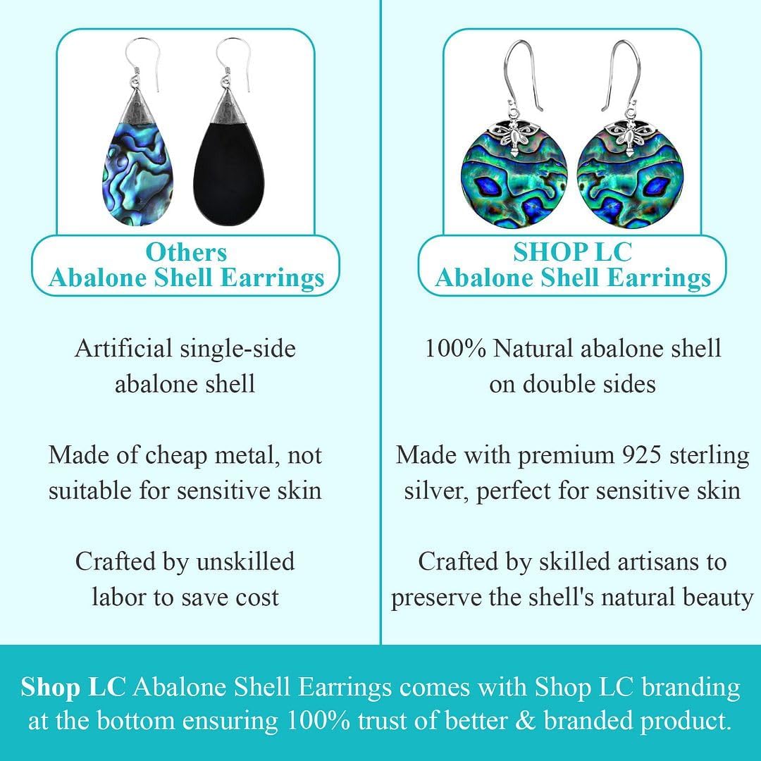 Beach Earrings for Women in 925 Sterling Silver - Unique Abalone Costume Vintage Jewelry Birthday Gifts Birthday Christmas Gifts - Image 4