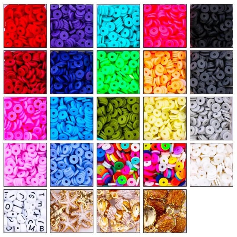 Abalorios Para Hacer Pulseras Kit de cuentas redondas planas 6mm, 3000-4280 Uds., arcilla for hacer joyas, pulseras, collares, pendientes, juego DIY colgantes + herramientas(Kit 4)