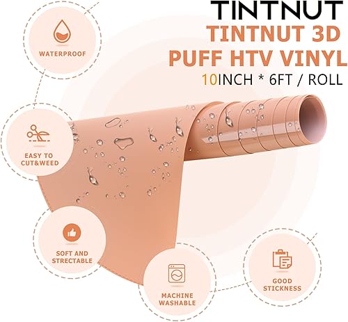 Miniatura 2 de Tintnut Vinilo Hinchado de Transferencia de Calor - Rollo de 10 pulgadas x 6 pies de Vinilo de Transferencia de Calor Hinchado 3D Color Taupe Claro
