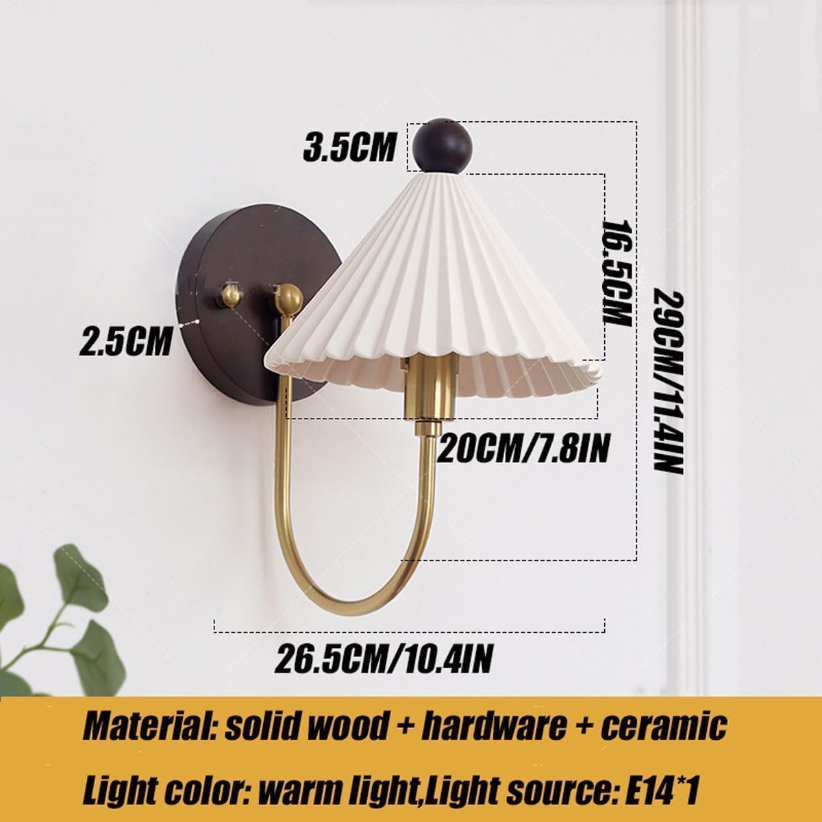 Applique da Parete retrò in Oro per Camera da Letto, Comodino Nordico, Lampada da Parete in Ceramica Plissettata, Lampada da Parete per Corridoio, Lampada da Parete in Legno di Noce Giappon
