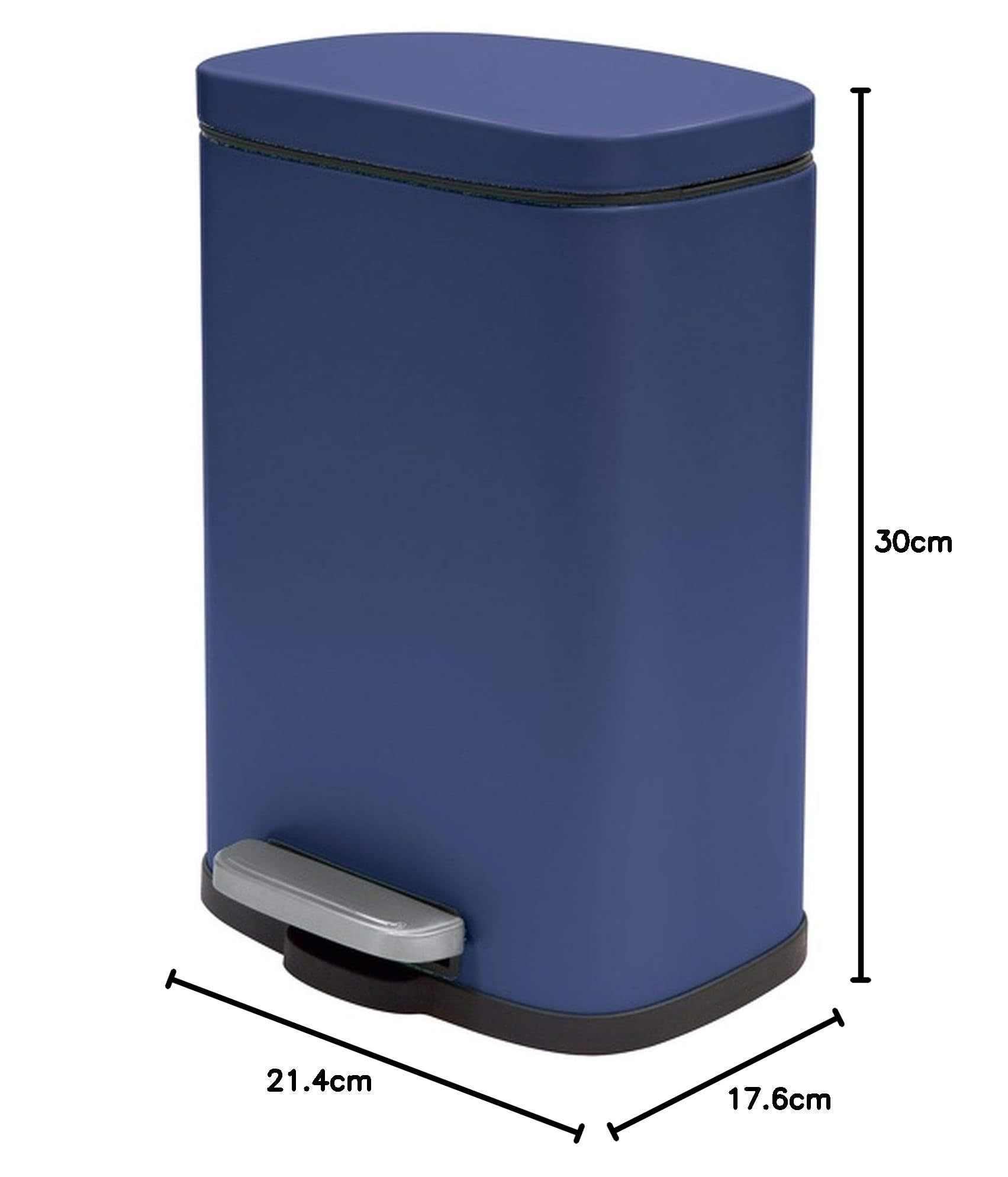 Spirella - Poubelle à Pédale En Acier AKIRA - Design Moderne Rectangulaire avec Revêtement Anti-Traces - Fermeture Lente et Silencieuse - Bleu Foncé - 5L