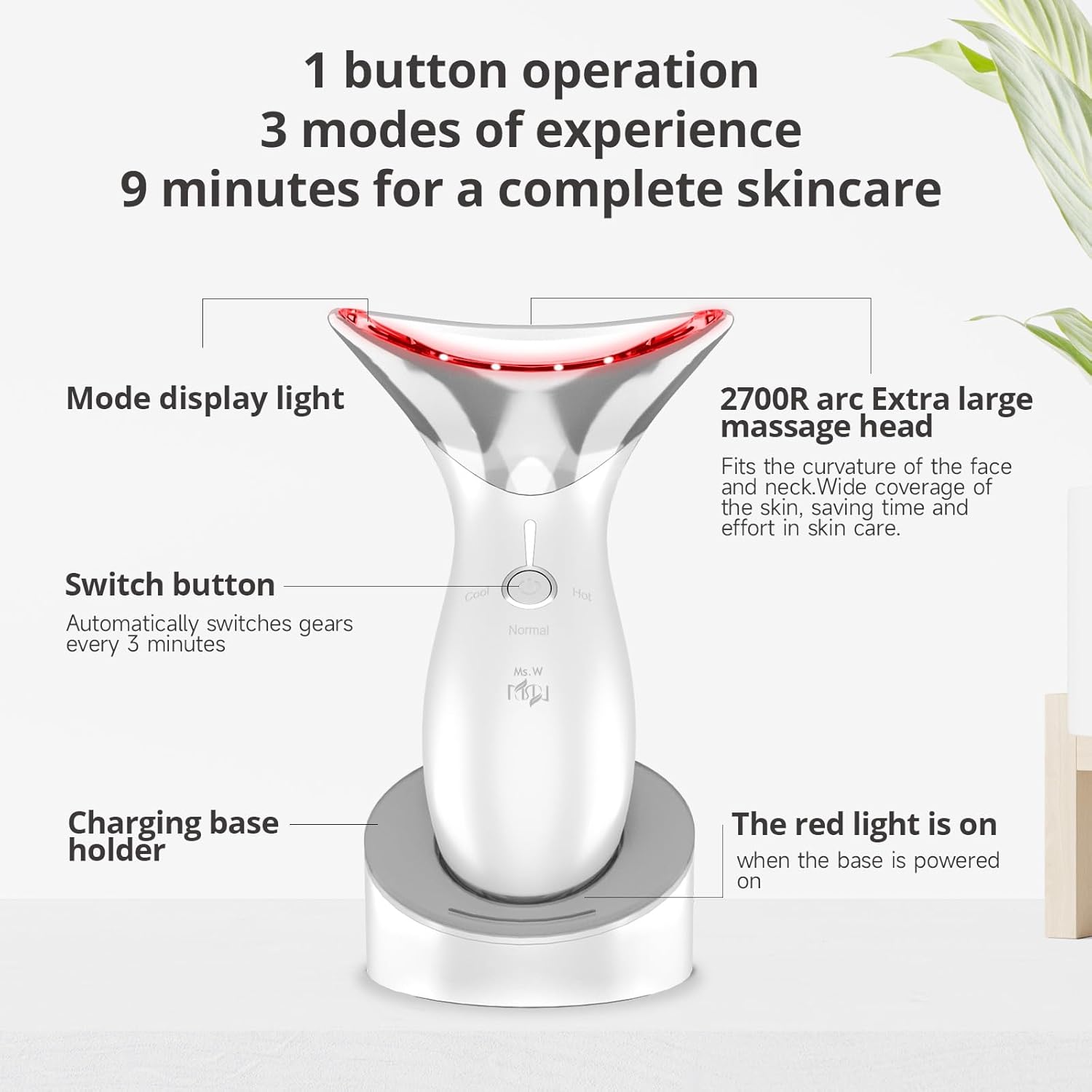 Ms.W Red Light Neck Face Massager, Facial Massager with Hot & Cold Modes for Skin Care, Vibration for Skin Tightening and Rejuvenation - Image 4