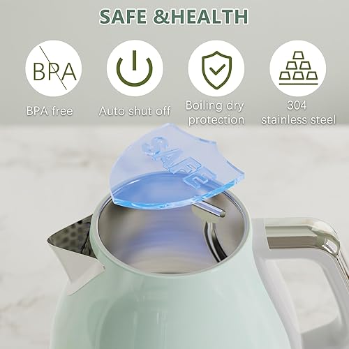 Miniatura 5 de Evoloop Hervidor de té eléctrico, olla calentadora de agua caliente de 1500 W1.0 L, hervidor eléctrico pequeño retro, tetera eléctrica 100% acero