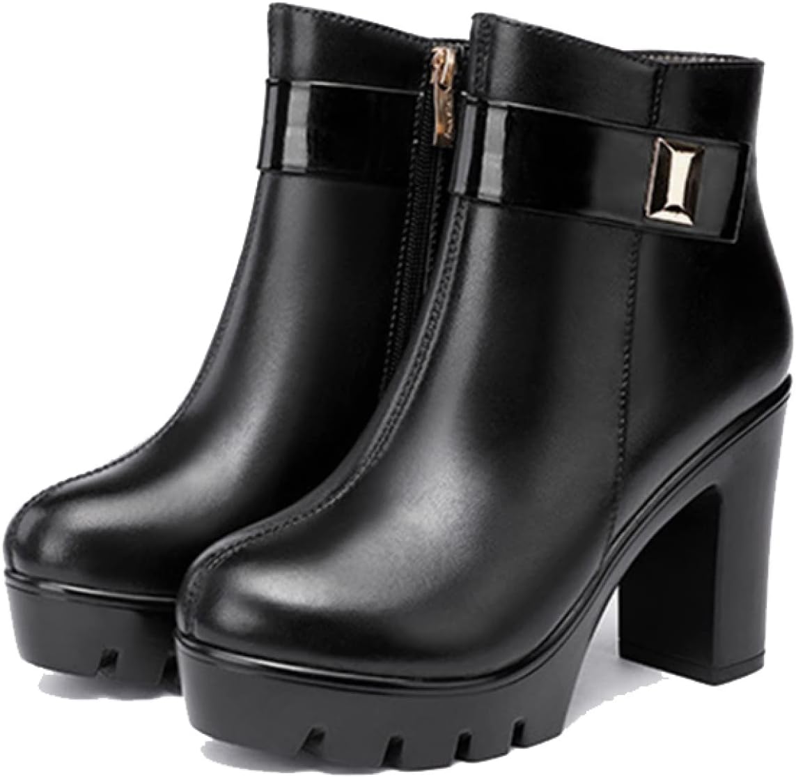 [IJGE] ブーツ レディース ショートブーツ 厚底 大きいサイズ 太ヒール プラットフォーム ショートブーティー スムース 防水