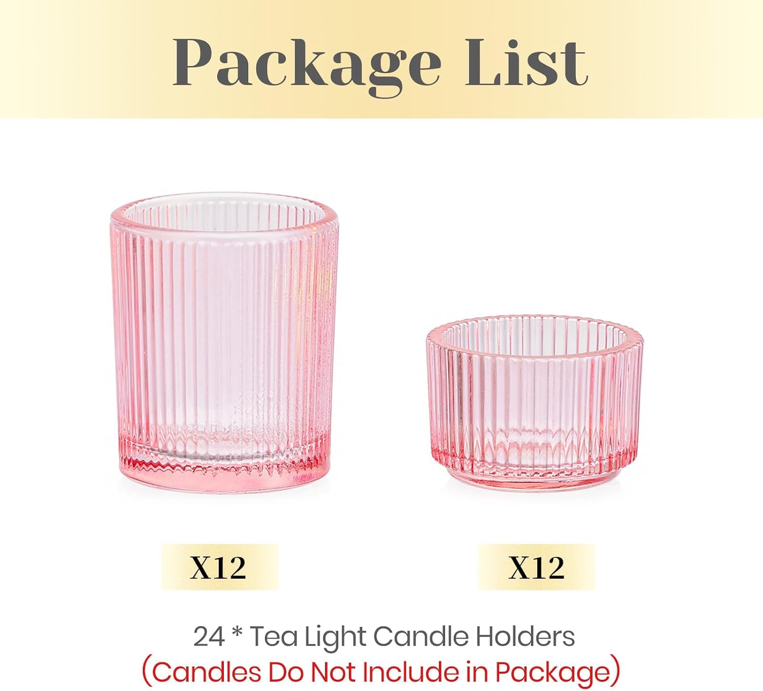 Hewory Glass Tealight Candle Holder: 24 PCS Pink Votive Candle Holders Bulk