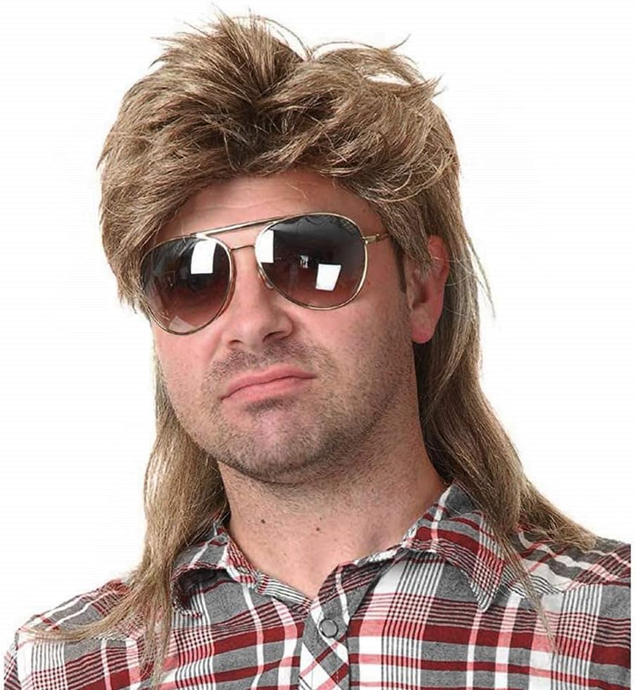 Kaneles Mullet Wigs for Men 80s Costumes Fancy Party Accessory Cosplay Halloween Wig (Light Brown)