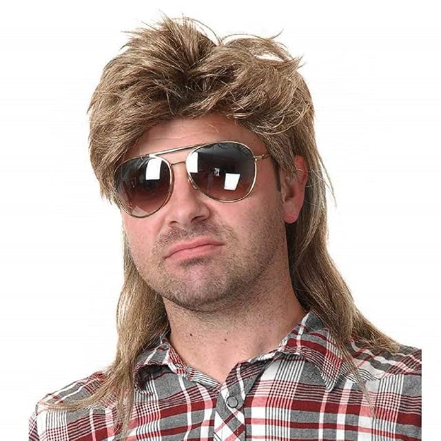 Kaneles Mullet Wigs for Men 80s Costumes Fancy Party Accessory Cosplay Halloween Wig Light Brown