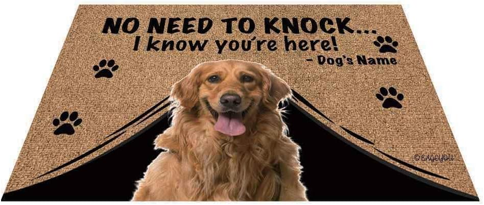 BAGEYOU Personalized Dog's Name Outdoor Doormat with My Love Dog Golden Retriever Welcome Floor Mat Not Need to Knock I Know You're Here 27.5" x 17.7"