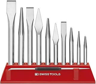 PB Swiss Tools Large Chisel and Punch Tool Set with Plastic Stand + Scriber