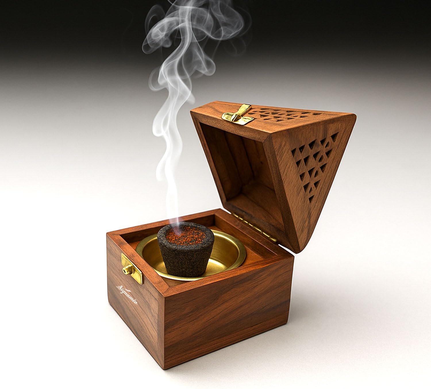 SIGNAMIO® Wooden Sambrani Dhoop Stand Incense Holder: Perfect Pooja Room Stand Decoration Item, Dhup Dani & Doopam Holder, Essential Puja Item for Home Mandir and Pooja Thali Set Rituals-DN-1