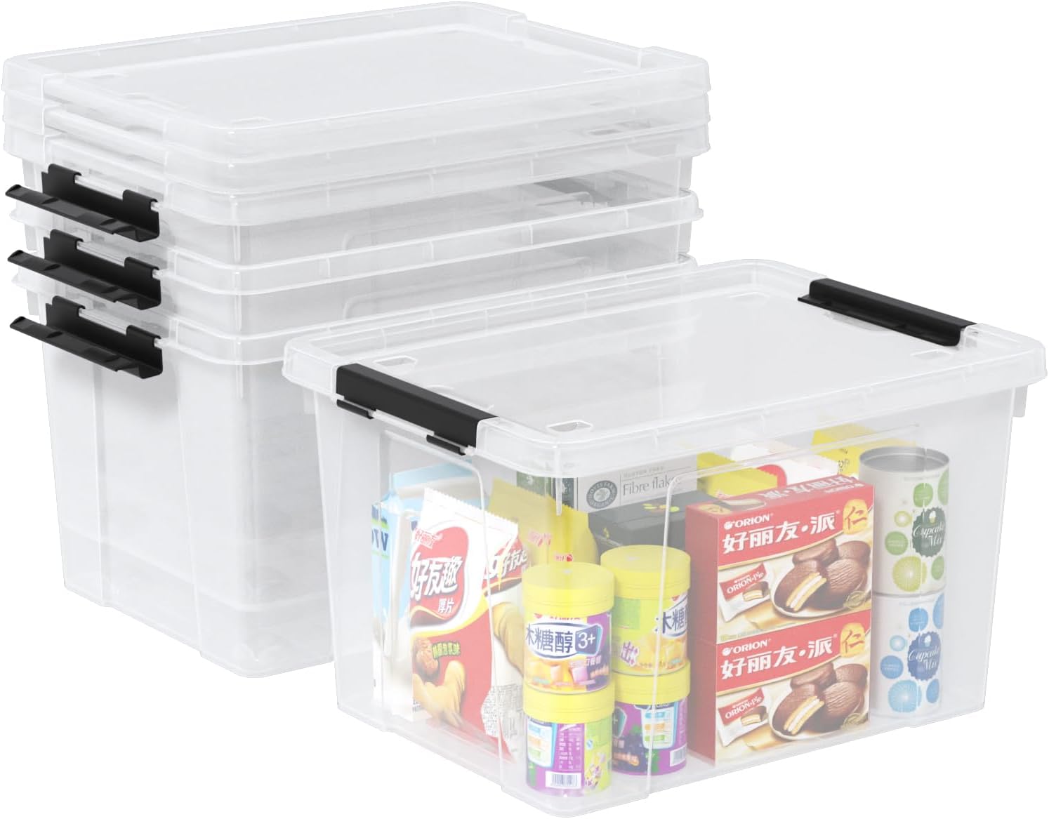 4-Pack 22 Quart Plastic Storage Bins with Wheels, Latching Storage Box Bin, Clear