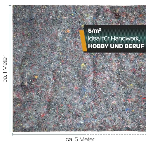 Hinrichs Malervlies 5m² 180g/m² - 1x5m Maler-Abdeckvlies mit Anti-Rutsch Beschichtung - Abdeckfliesse für Boden - Allzweckvlies als Schutz für Boden, Treppen & Möbel