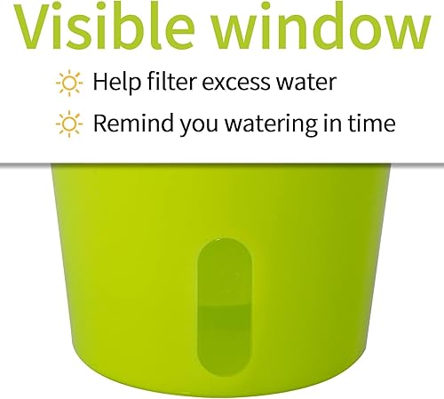 Miniatura 13 de TCBWFY Macetas de riego automático de 4 pulgadas para plantas de interior, 8 juegos de macetas de riego automático con ventana visual de nivel