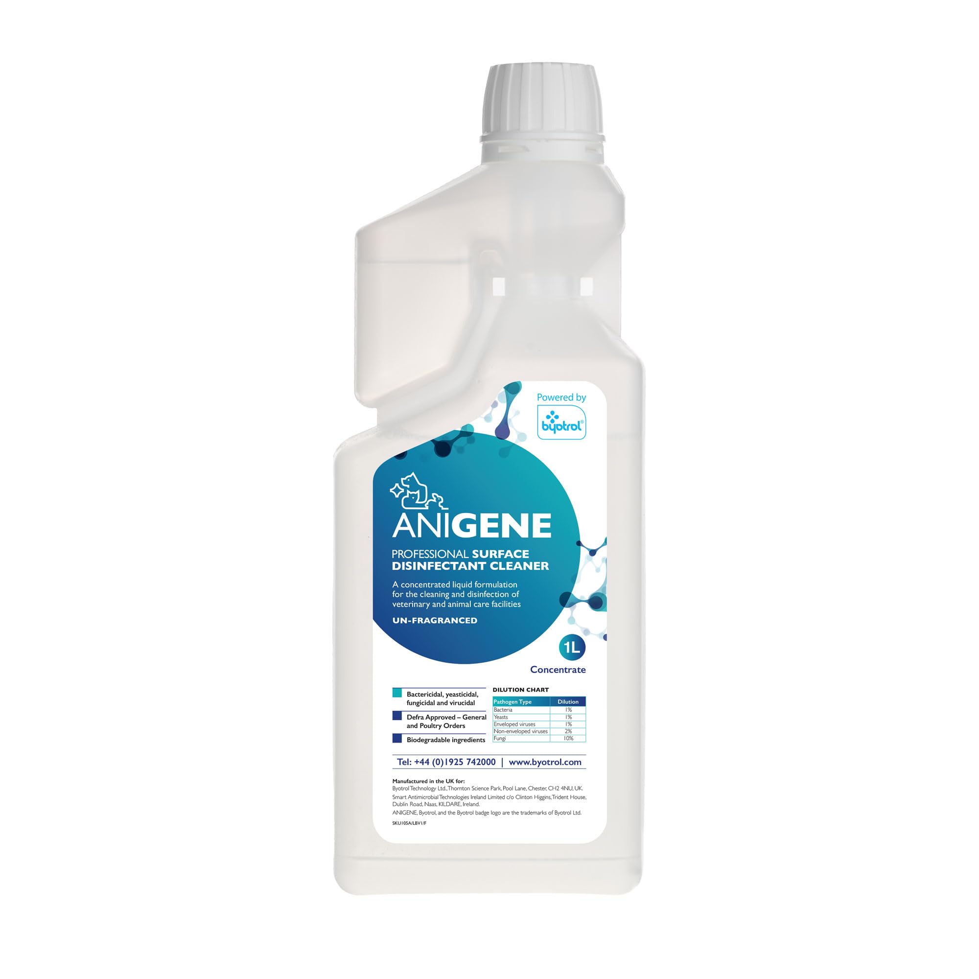 ANIGENE Surface Disinfectant Cleaner (1 Litre – Unfragranced) - Disinfectant Solution For Use Around Animals & Pets, Kills Bacteria, Viruses, Fungi & Yeast – Non-Corrosive In Use - Made In The UK