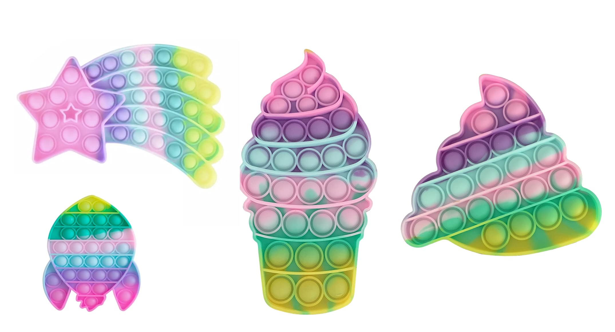PLUSPOINT 4 Pack Rainbow Pop Fidget Toy, Push Pop Bubble Fidget Sensory Toy for Kids and Adults, Fidget Popper Stress Reliever- 4 Shapes Sensory Fidget (Macaron 4pc), Multicolor