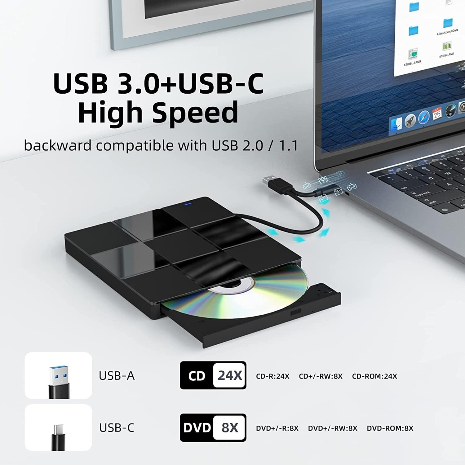 unità Ottica Multifunzione Esterna 7 in 1 Computer USB Lettore Dvd Laptop Bruciatore Esterno Ultrasottile Compatto E Facile da Usare
