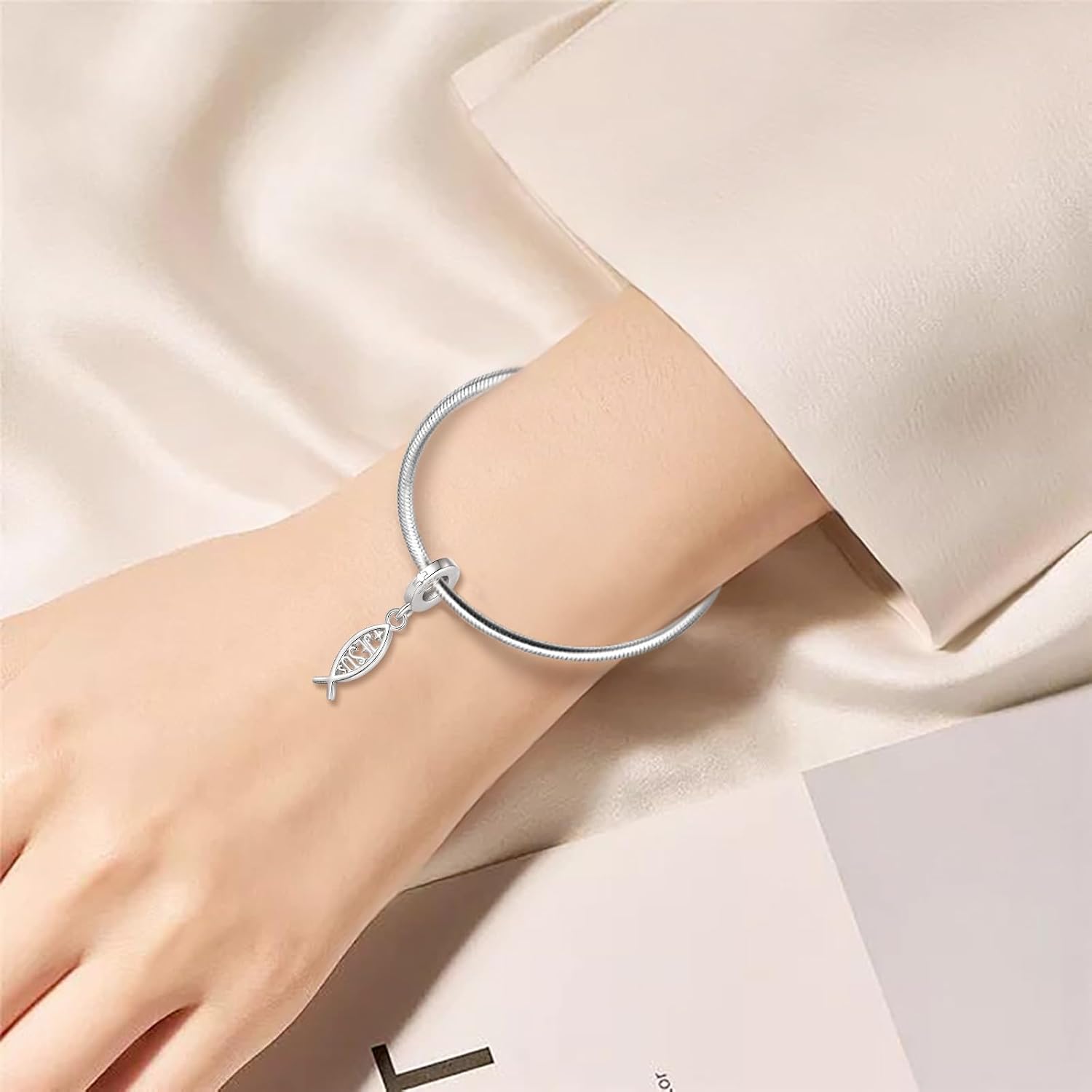 Vito 925 Sterling Silver Cross Charms Bead Bracelet for Women Men