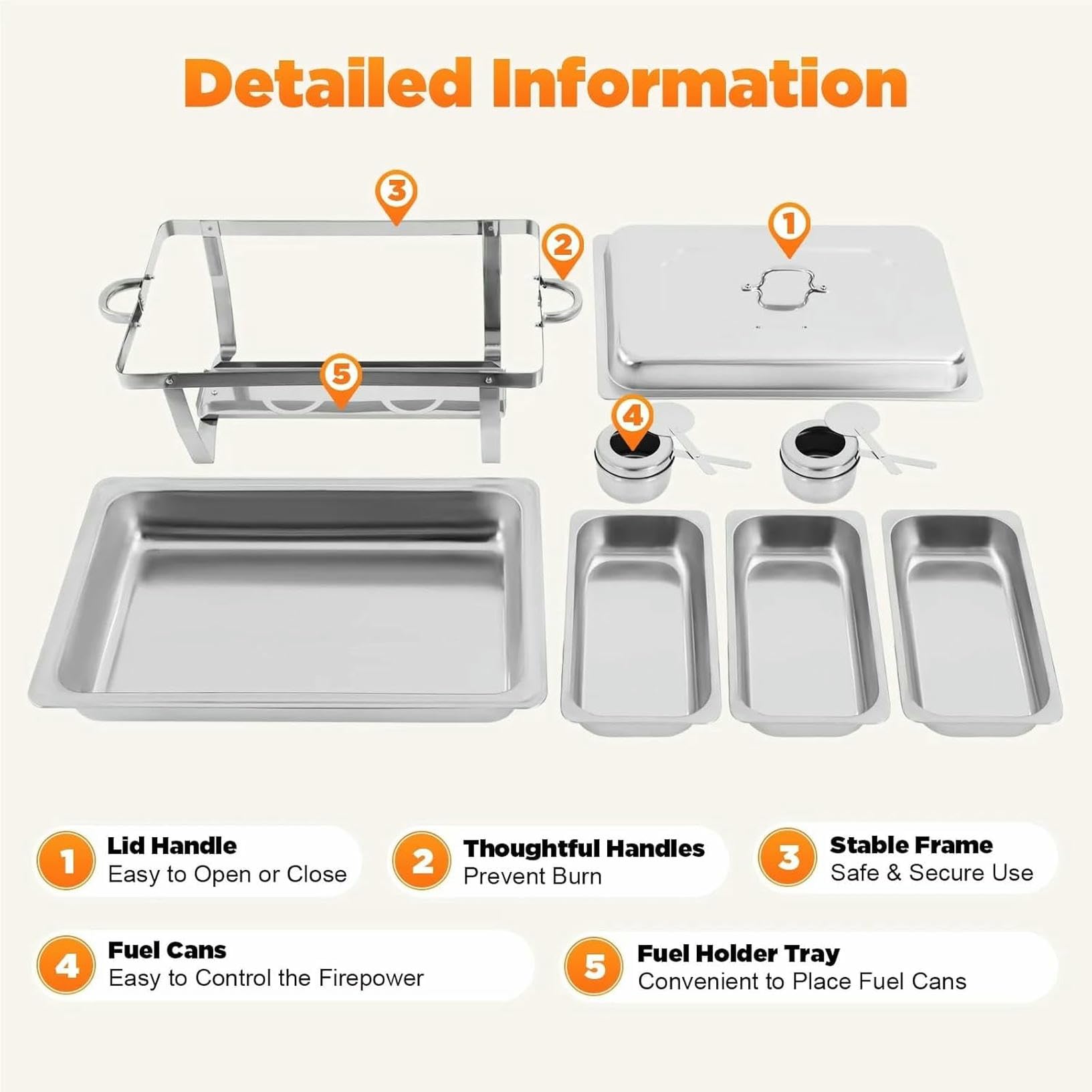 Set di scaldavivande a 3 scomparti in acciaio inox con coperchio ribaltabile per catering, ideale per feste ed eventi, per tenere pronti cibi caldi