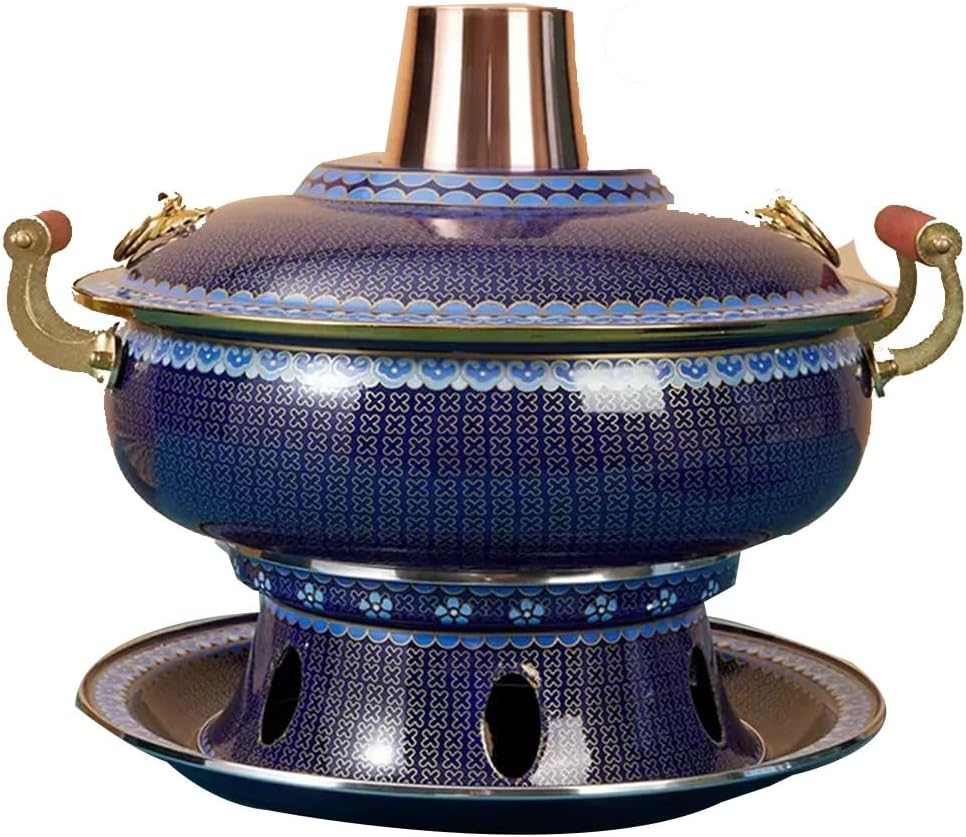 Chinese Hot Pot,Copper Hot Pot, Cloisonné Copper Hot Pot, Oil Alcohol Pot Hot Pot, Split Commercial Old Shabu Shabu Hot Pot, Home Commercial Restaurant(Blue), 32cm,