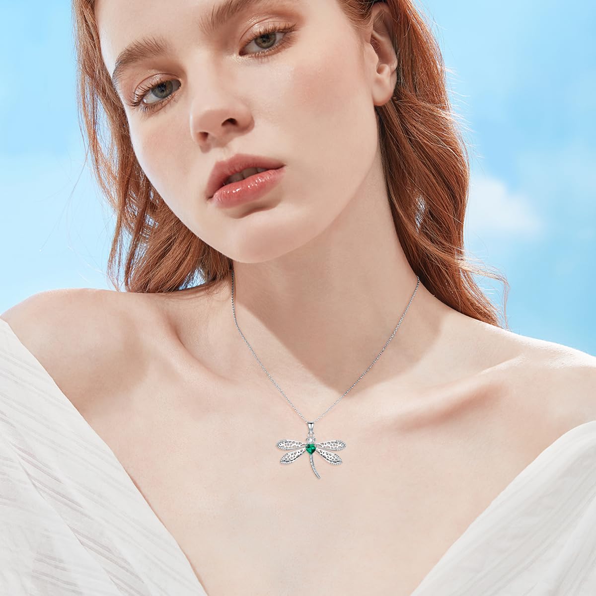 Smeraldo collana in argento sterling 925 libellula collana laboratorio smeraldo cresciuto ciondolo per le donne