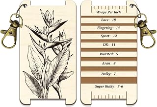arricraft 1 Pc Heliconia Rostrata Spinning Control Card, Floral Plants Yarn WPI Guide Gauge with Clasp Wood Yarn Wrap Guide Board with Diz for Spinners Measuring Tools Crochet Accessories