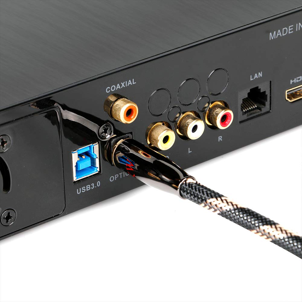 SKW Câble Optique Mini TOSLINK, Câble Optique Audio Numérique(S/PDIF), Transmet les signaux audio numériques à un TV/amplificateur/équipement HiFi (1M, noir)