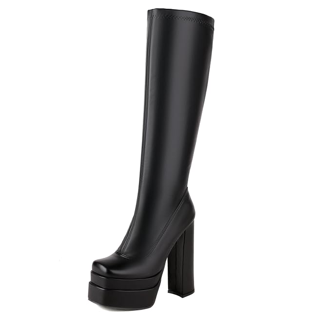 Platform Block Heel Stretch Boots Women Fashion