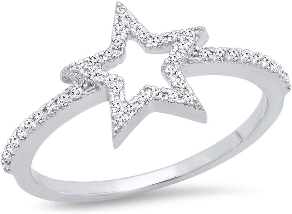 Dazzlingrock Collection 0.17 Ctw Round White Natural Diamond Star Shaped Ladies Bridal Engagement Ring in Real Solid Gold