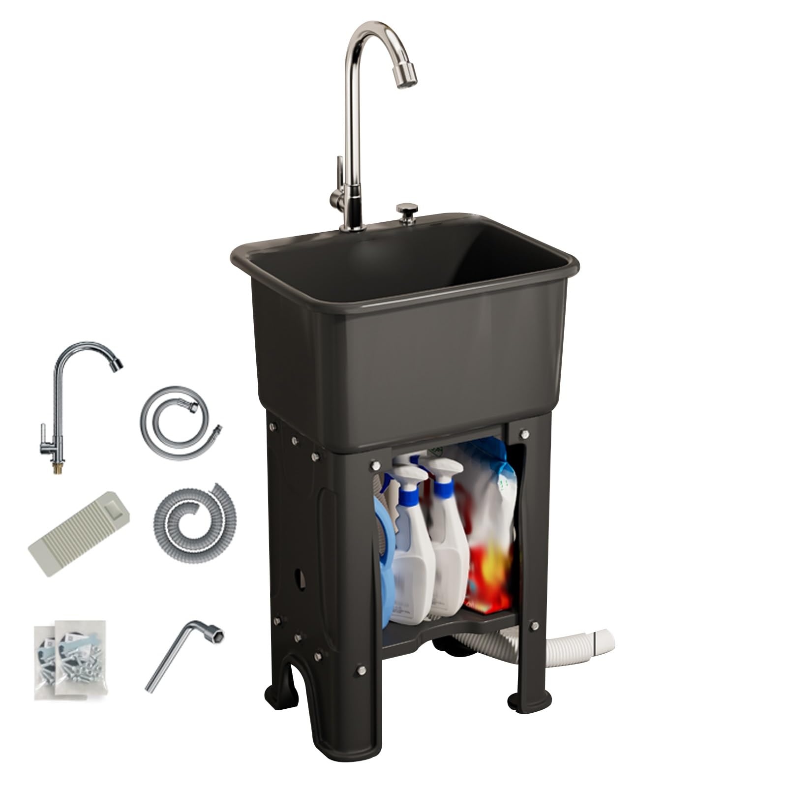 HYSOPSPX Plastic Utility Sink with Washboard and Faucet for Efficient Laundry Cleaning Tasks