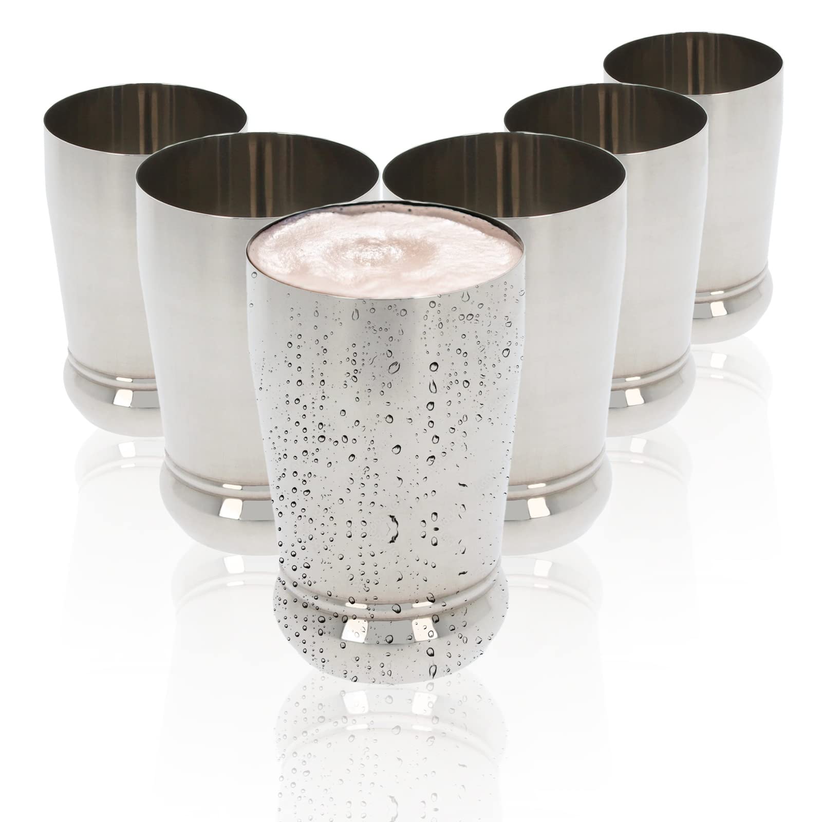 Stainless Steel Cups Drinking Glasses Set of 6 Metal Reusable Tumbler Unbreakable Shatterproof Cocktail Wine Beer Water Juice Iced Coffee Party Travel Camping Outdoor (Plain World Cup - 330ml)