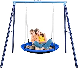 JYGOPLA 500lbs Saucer Swing with Frame, Kids Swing Set for Outdoor Backyard,1 45'' Saucer Tree Swing + 1 Heavy Duty Metal Swing Frame(Blue)