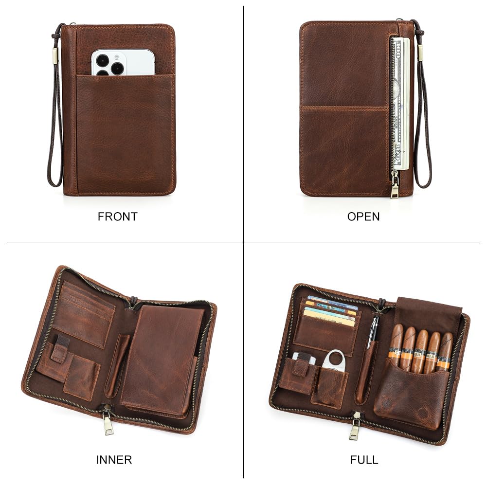 CONTACTS Przenośny humidor podróżny z nożykiem do cygar i otworem na zapalniczkę, skórzane etui na cygara (bez akcesoriów/cygar), wielofunkcyjny organizer na akcesoria do cygar z paskiem na nadgarstek
