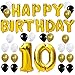 Produktbild KUNGYO Happy Birthday Buchstaben Ballons +Nummer 10 Mylarfolie Ballon + 24 Stück Schwarzes Gold Weiß Luftballons -Perfekte 10 Jahre alte Geburtstagsfeier Dekoration Lieferungen