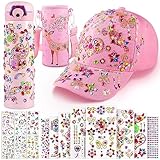 BuYupop Geschenke für Mädchen DIY Trinkflasche und Baseballkappe, Geburtstag Geschenk Mädchen Weihnachten Geschenk, Basteln Mädchen Trinkflasche Selbst Gestalten mit Edelstein und Einhorn Aufklebern