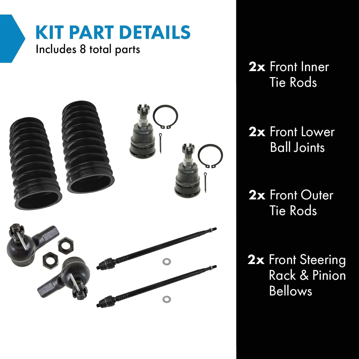 TRQ Front Steering & Suspension Kit Ball Joint Steering Rack & Pinion Bellow Tie Rod Compatible with 2002-2006 Honda CR-V