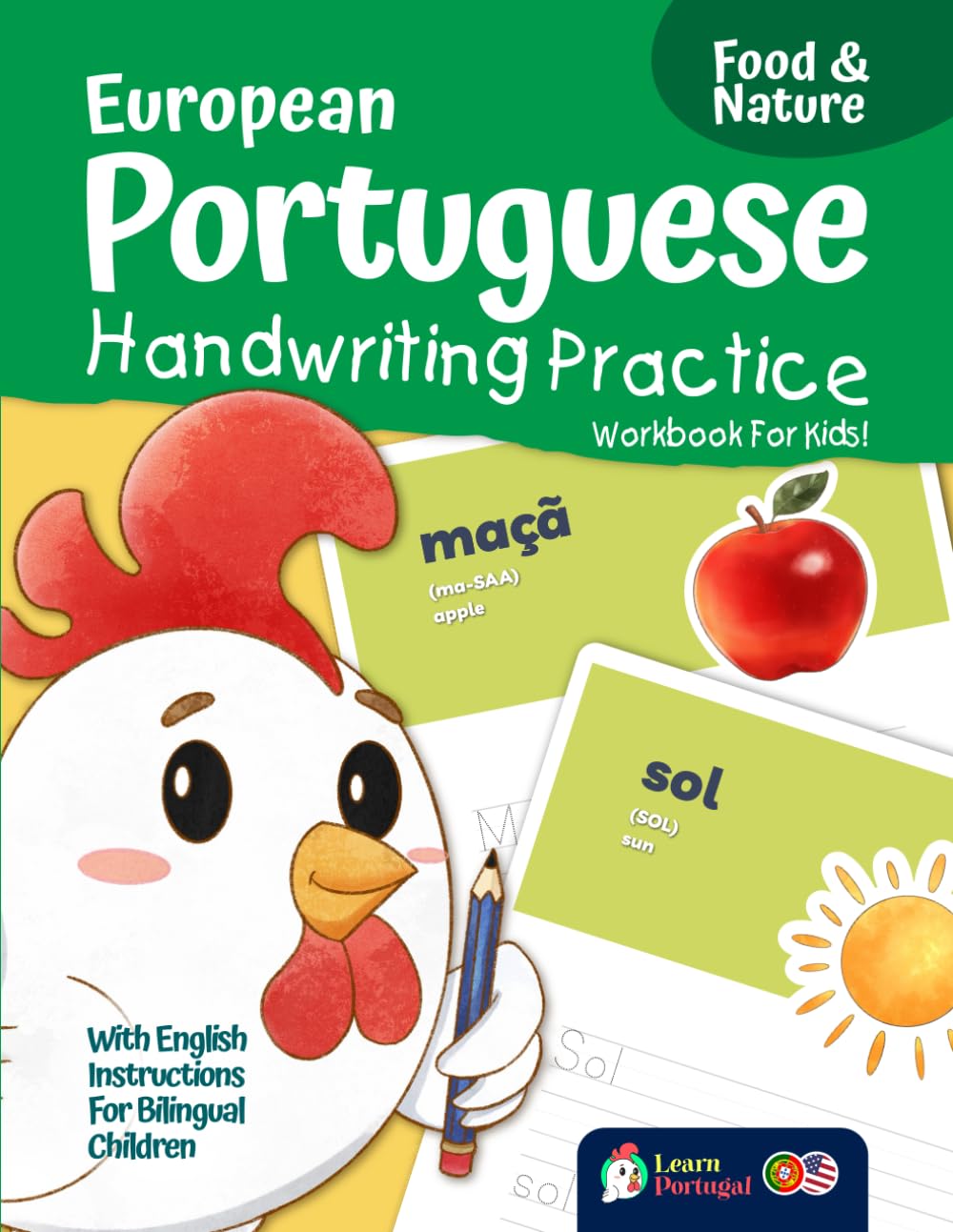 European Portuguese Handwriting Practice Workbook for Kids! Food & Nature