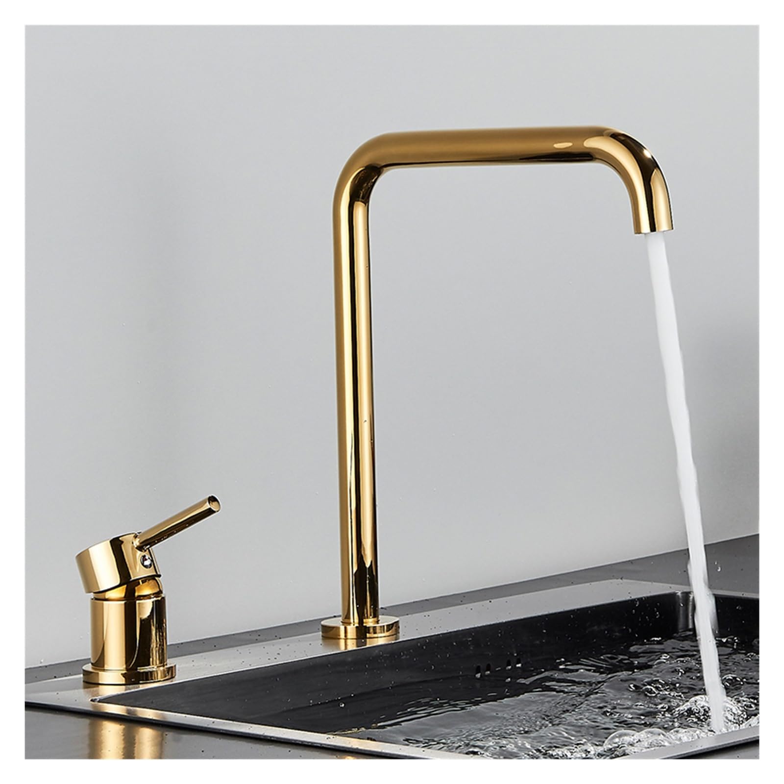 Robinet de lavabo de salle de bains or rose et noir mat avec mitigeur eau chaude et froide