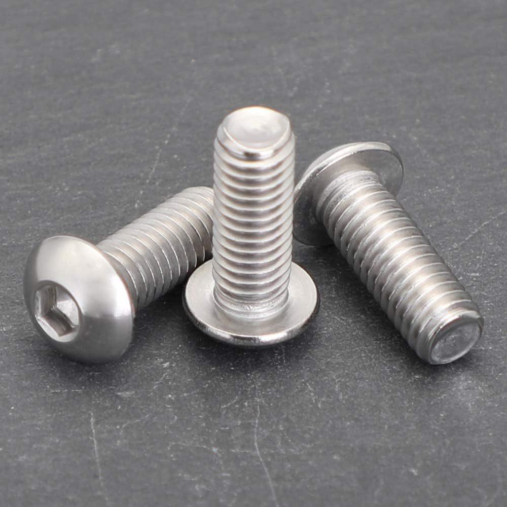 3/8-16 x 1-1/4" Button Head Socket Cap Screws, 304 Stainless Steel 18-8, Bright Finish, Fully Threaded, Coarse Thread UNC, 10 PCS