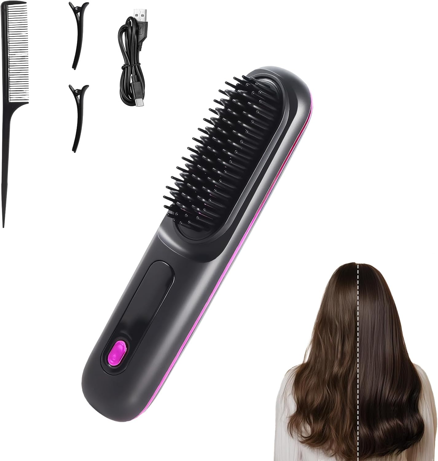 Kabellos Stylingb rste F r Kurze Haare - Anti Gabel Elektrische Haarb rste Glatter Gerader Gl ttb rste Kompakter Haartrimmer F r Reisen Und Zuhause 3-Stufige Temperaturregelung Thermal Brush