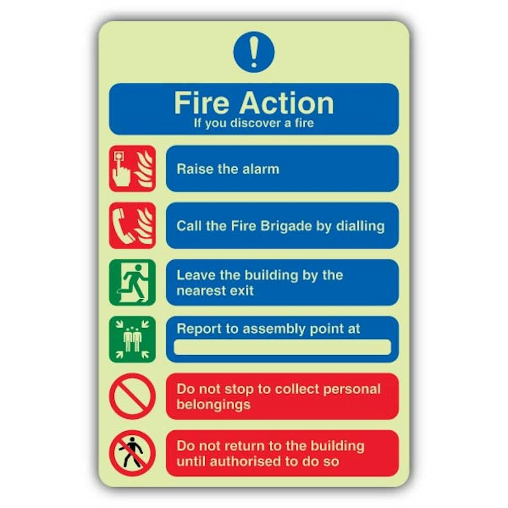 V Safety Photoluminescent Fire Action - If You Discover A Fire Safety Sign - 150 x 225 mm - 1.2mm Rigid Plastic - Standard Glow