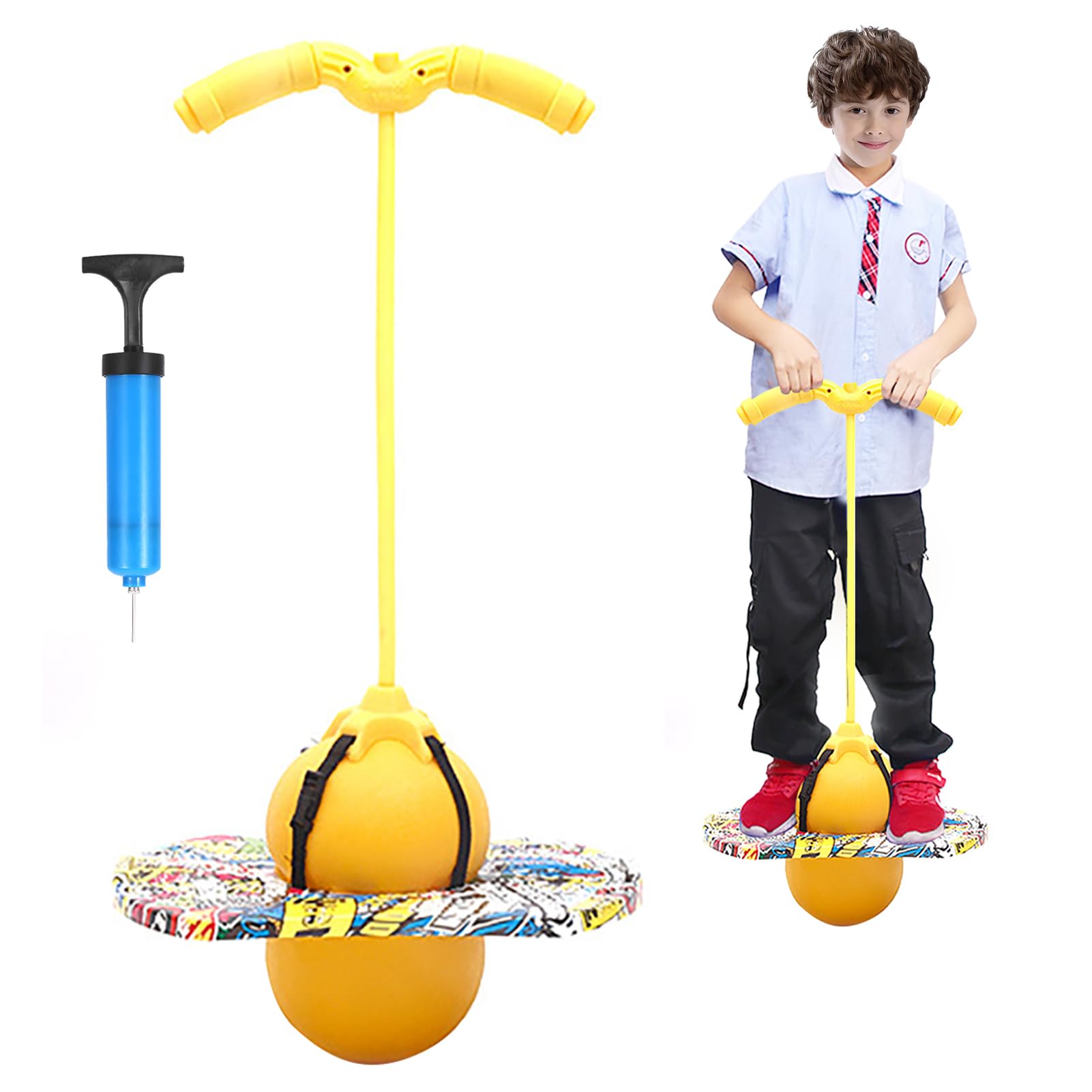 Pogo Kij dla dzieci, Pogo z regulowanymi uchwytami, wyważone i skoordynowane bouncing pogo 100 kg dla dzieci i dorosłych, którzy chcą ćwiczyć równowagę (żółty