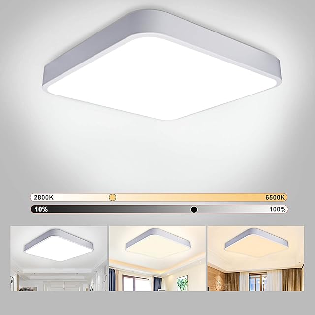 LED Ceiling Light Panel Dimmable (Warm White, Neutral White, Cool White) 36W, 6500K 3500LM Bathroom Light, 30CM*30CM*5CM Ceiling Lamp Square for Living Room, Bedroom, Kitchen, Balcony, Dining Room