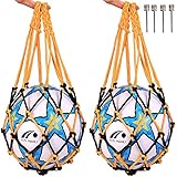 Qiwenr Bolso de Malla de Malla de FúTbol con Una Sola Bola，Bolsa de Almacenamiento con Cordó Fútbol Baloncesto Bolsa de Transporte Bolsa de Red de Voleibol，2PCS Aguja Inflable Esférica