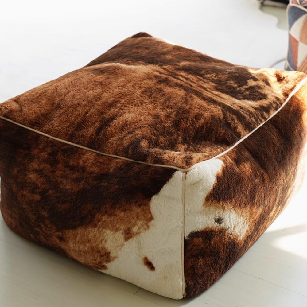 Bean Bag Chair (No Filling) Cow Printed Plush Animal Storage Pouf Ottoman Cover Footstool Bean Bag Footrest Footstool Casual Bedroom Balcony Living Room Creative(Zebra)