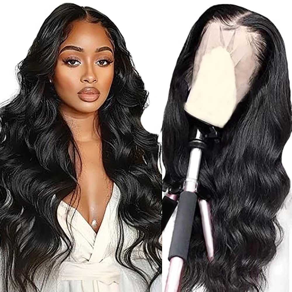 Body Wave Human Hair Wig 13X4 Lace Pelucas Cabello Peluca Mujer Glueless Wig Wear and Go Pre Plucked 150% Density Unprocessed Remy Hair for Women Natural Black 26 Inch