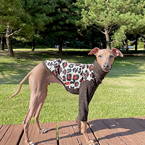 D DOGGY STAR イタグレ服 ヒョウ柄 裏起毛 ニット 長袖 Tシャツ 秋 冬服 在庫切れ セール 小型犬 中型犬 大型犬 犬服 ベドリントンテリア服 ウィペット服 (M, ベージュ)