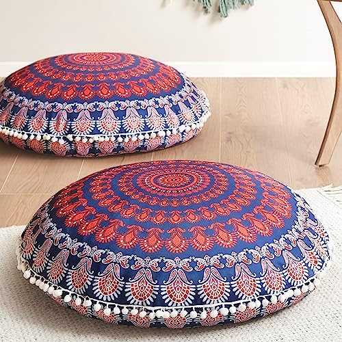 Codi Meditation Floor Pillow Set of 2, Round Large Pillows Seating for Adults, Bohemian Mandala Circle Cushion for Outdoor Fireplace Yoga Living Room, 32 Inch, Memory Foam Added, Purple Orchid